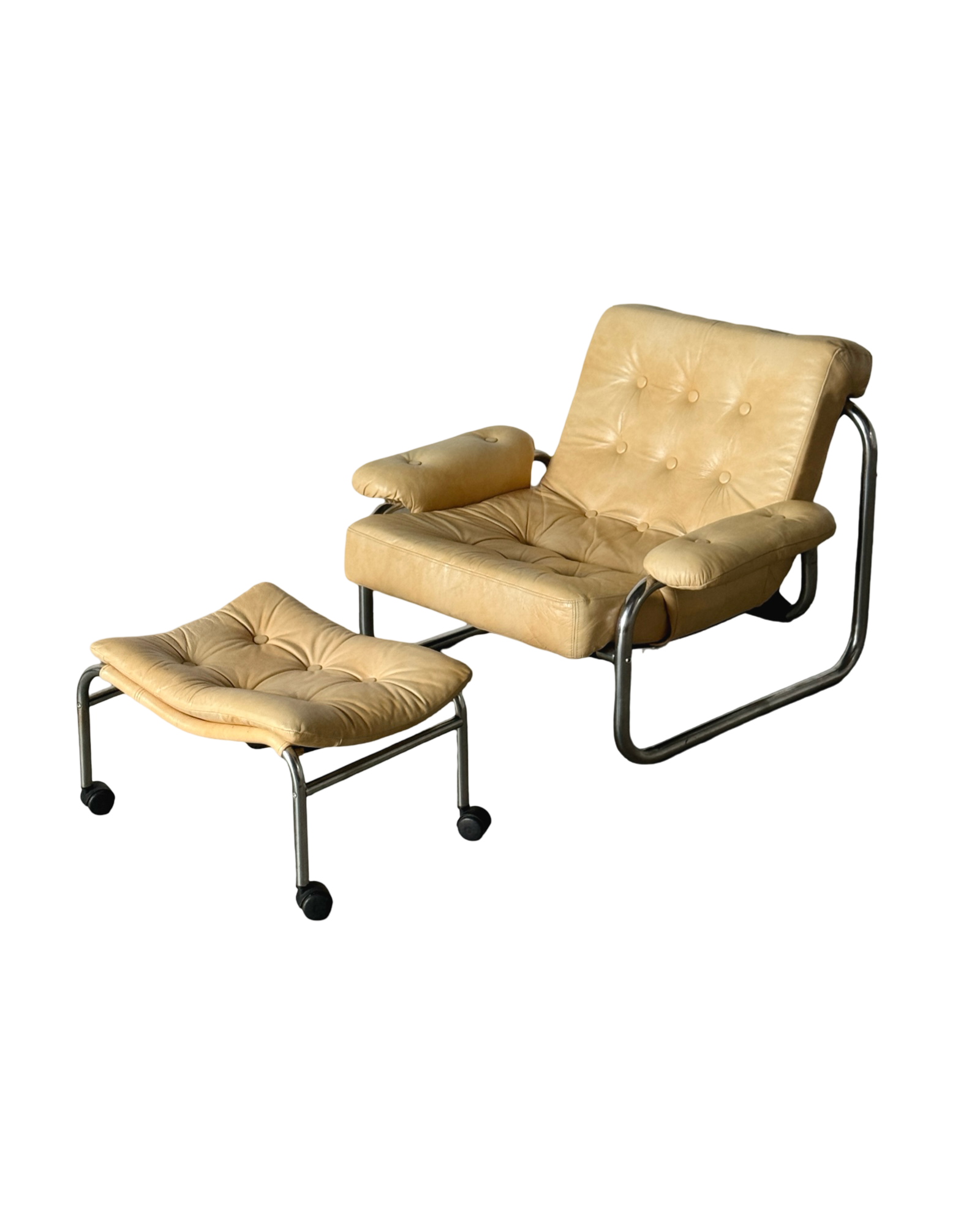 kultowy fotel Borkum z podnóżkiem, Ikea vintage, proj. J.B Haggstrom