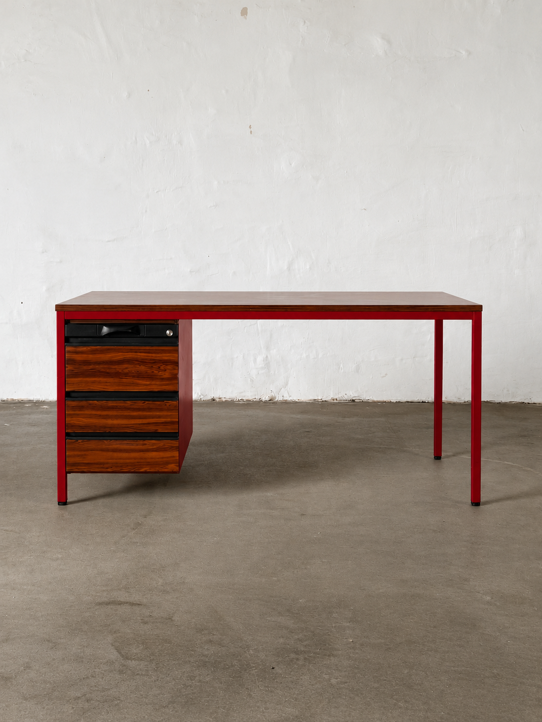 biurko midcentury, lata 70/80 z szufladami oraz przenośnym kontenerkiem