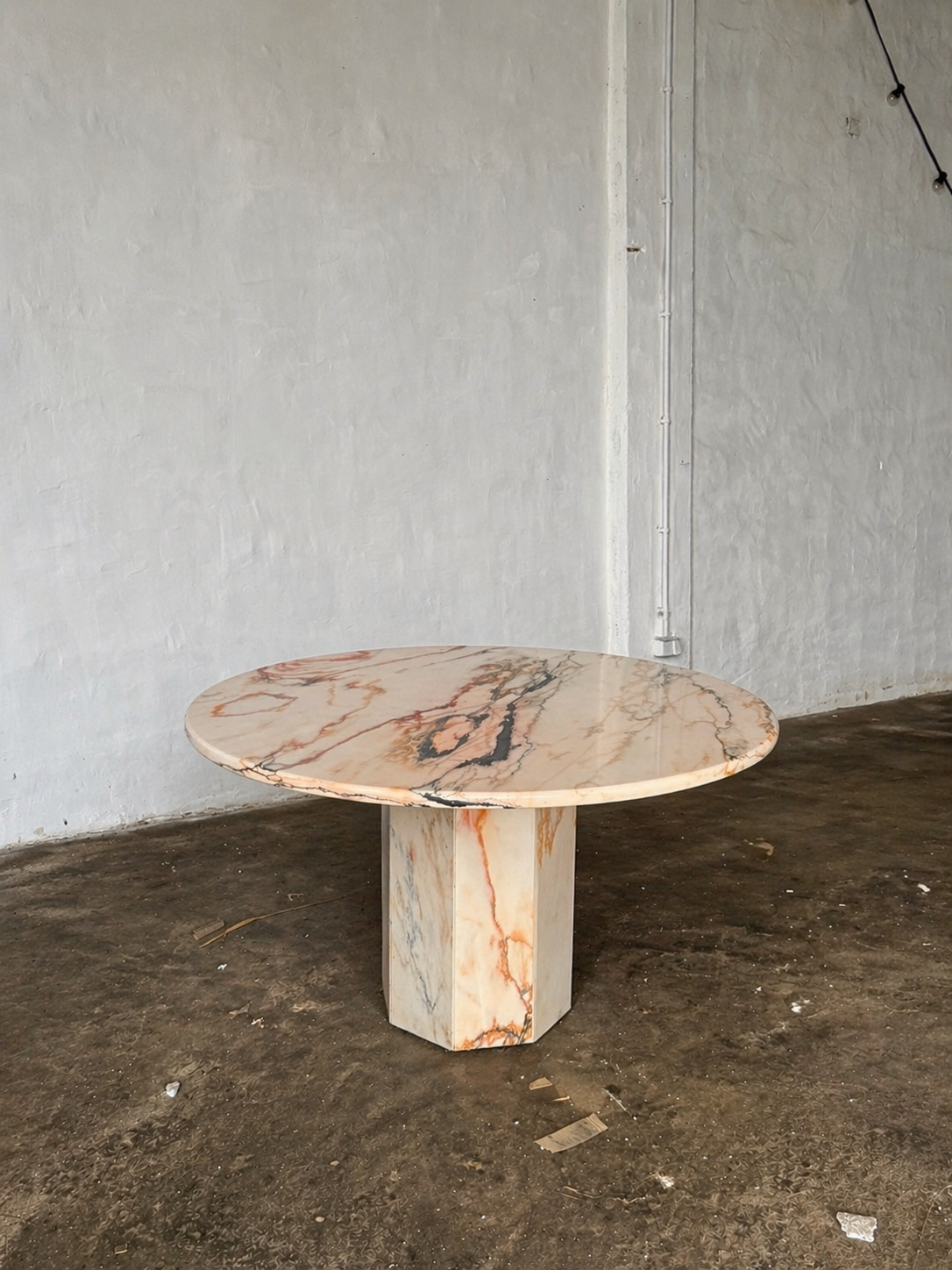 stół jadalniany 6 osobowy, marmur Roso Portugal, lata 80