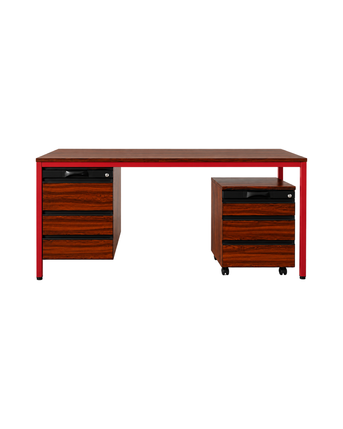 biurko midcentury, lata 70/80 z szufladami oraz przenośnym kontenerkiem