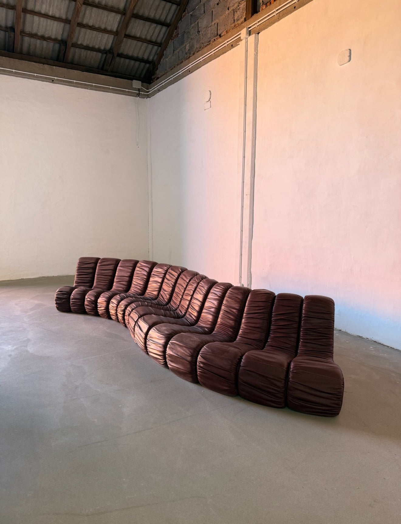 sofa "Snejk", 13 modułów, skóra, cherry