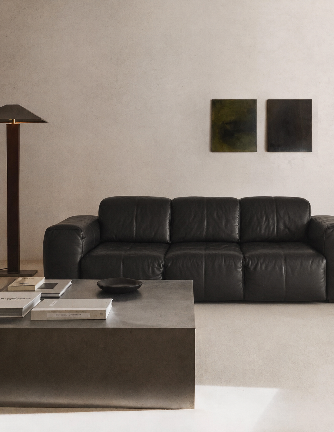 Sofa Blok, lata 00, czarna skóra naturalna