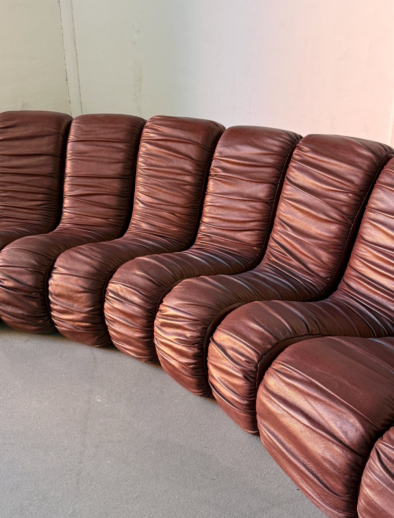 sofa "Snejk", 13 modułów, skóra, cherry