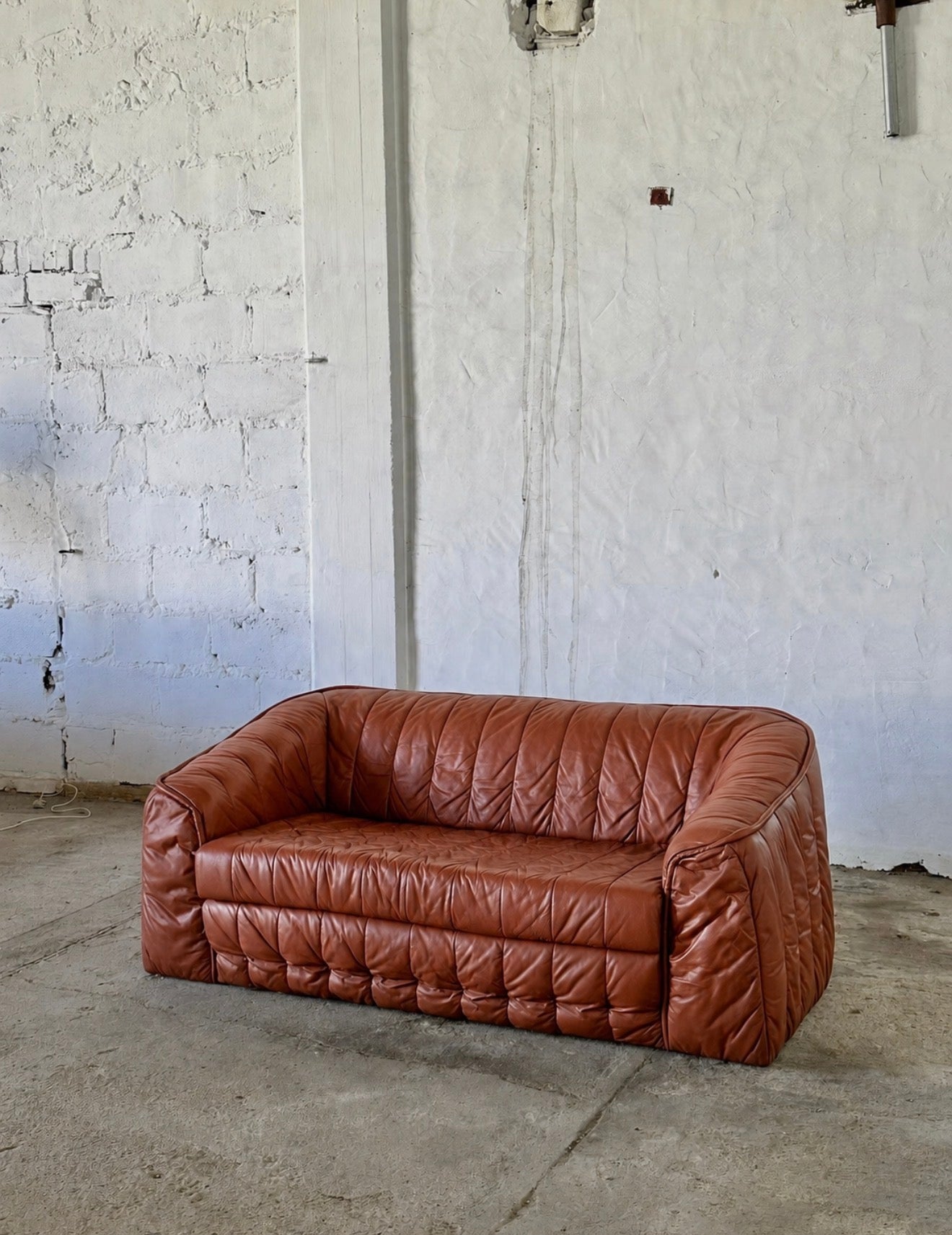 sofa w stylu De Sede z funkcją spania, lata 70, skóra naturalna