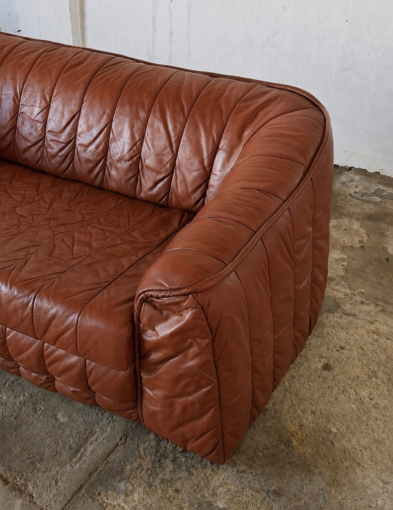 sofa w stylu De Sede z funkcją spania, lata 70, skóra naturalna