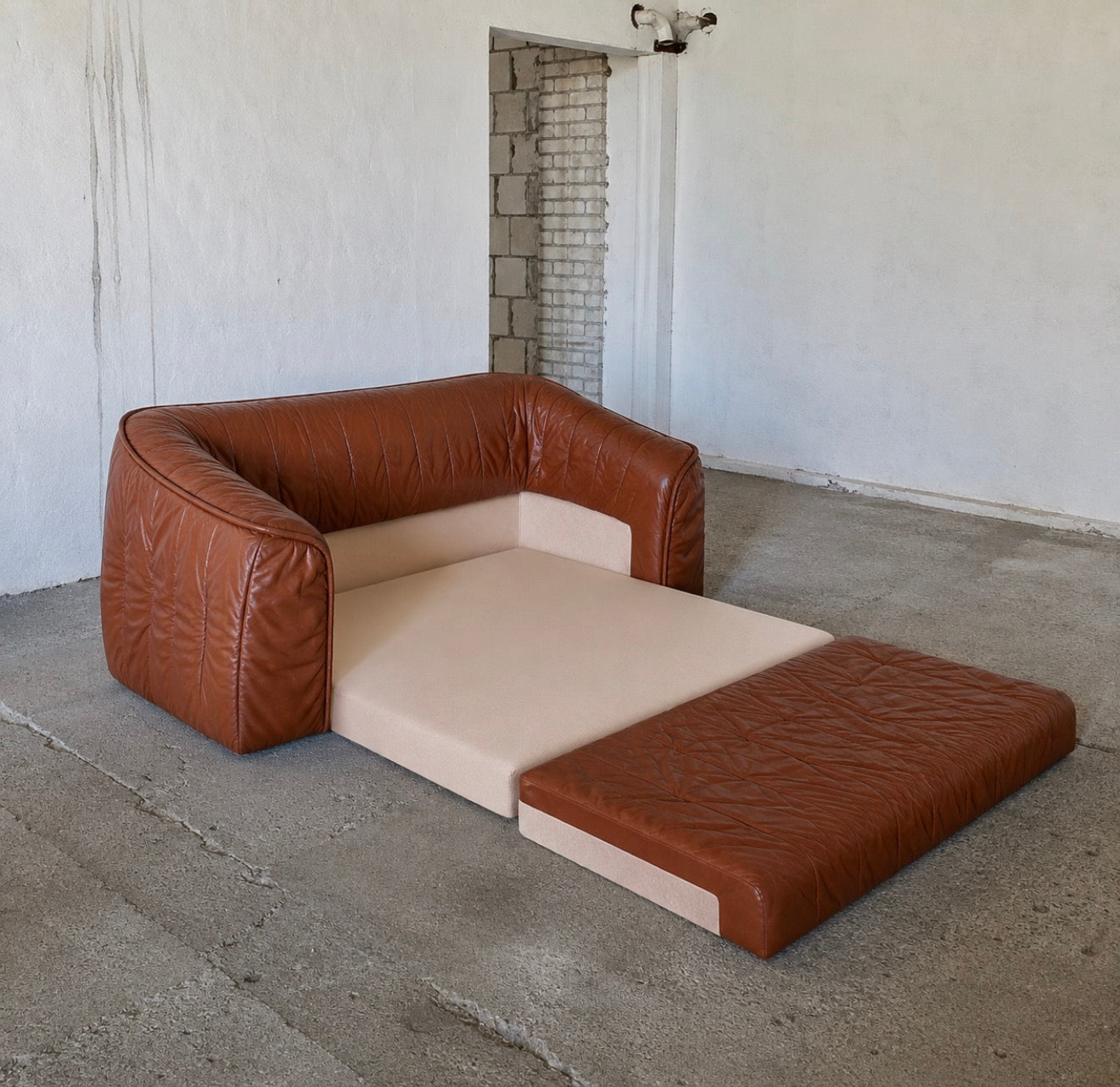 sofa w stylu De Sede z funkcją spania, lata 70, skóra naturalna