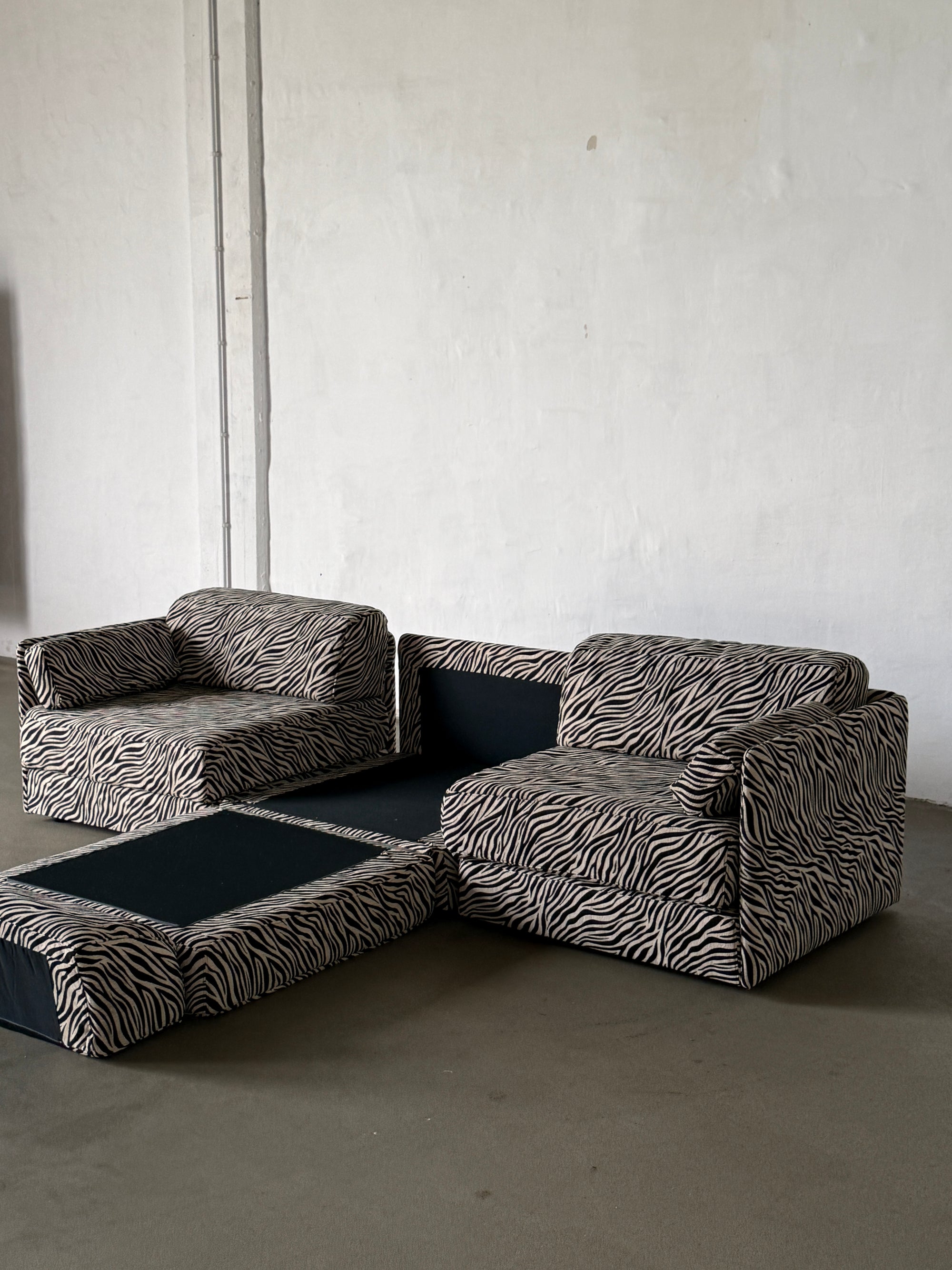 modułowa sofa De Sede DS76, lata 80, po renowacji, zebra, funkcja spania