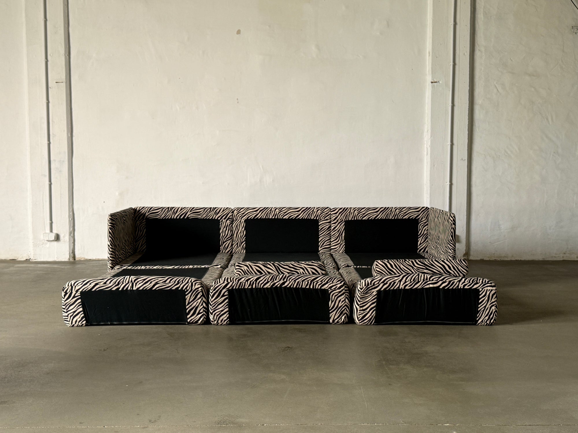 modułowa sofa De Sede DS76, lata 80, po renowacji, zebra, funkcja spania