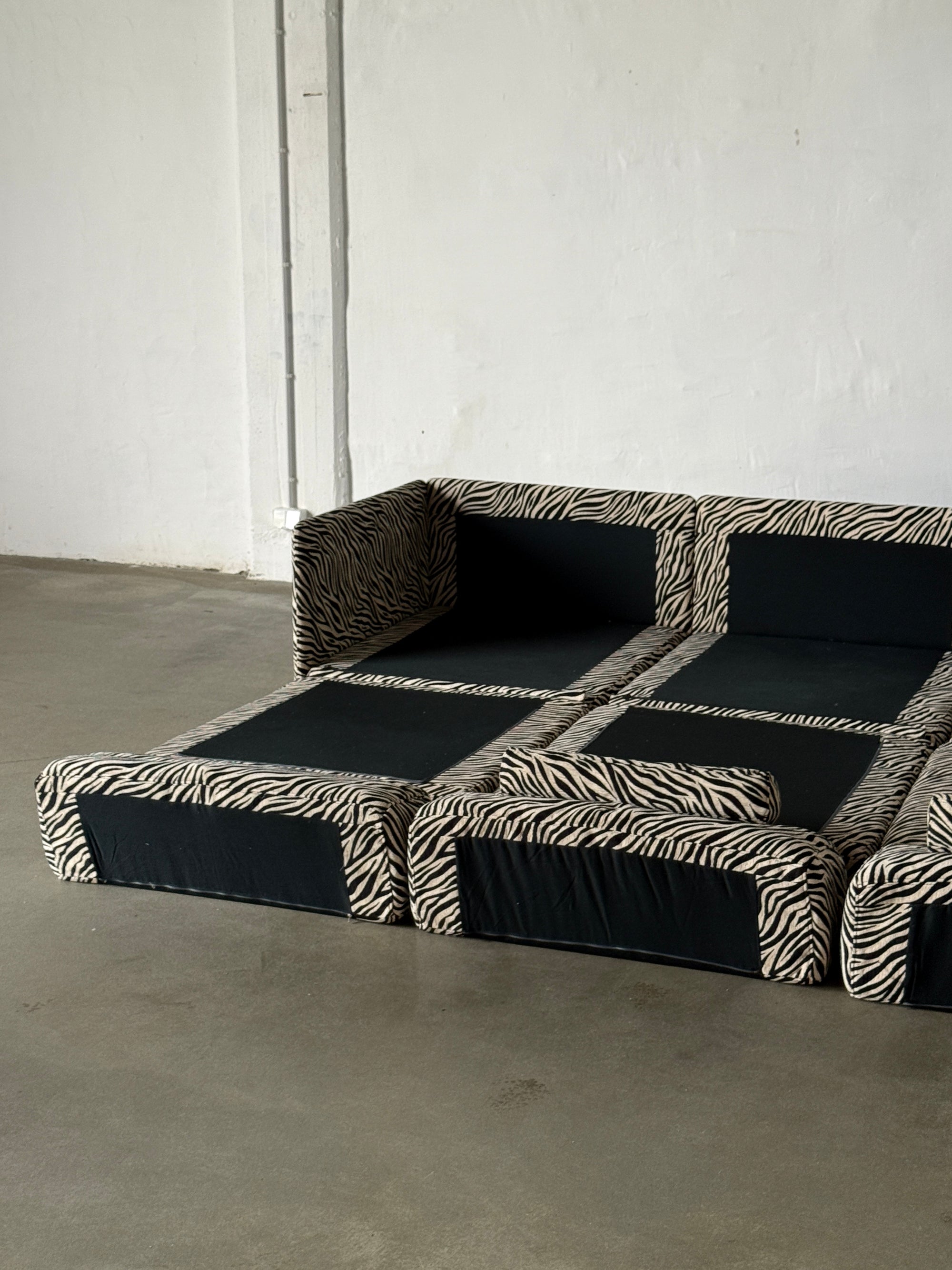 modułowa sofa De Sede DS76, lata 80, po renowacji, zebra, funkcja spania