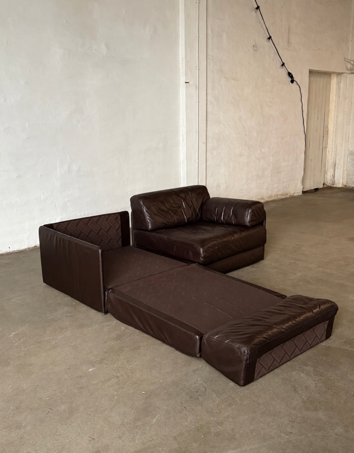 sofa De Sede DS76, funkcja spania, skóra w kolorze gorzkiej czekolady