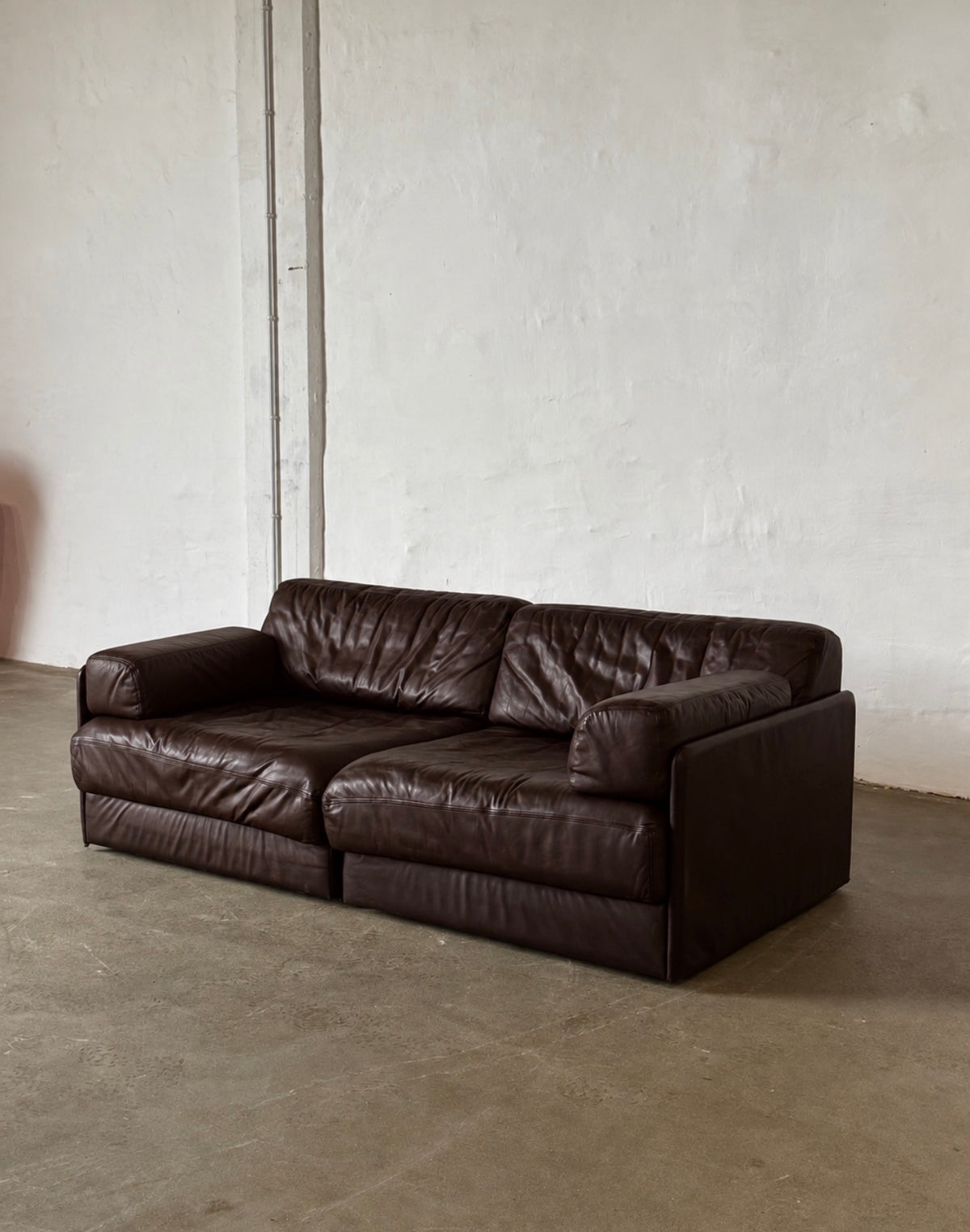 sofa De Sede DS76, funkcja spania, skóra w kolorze gorzkiej czekolady