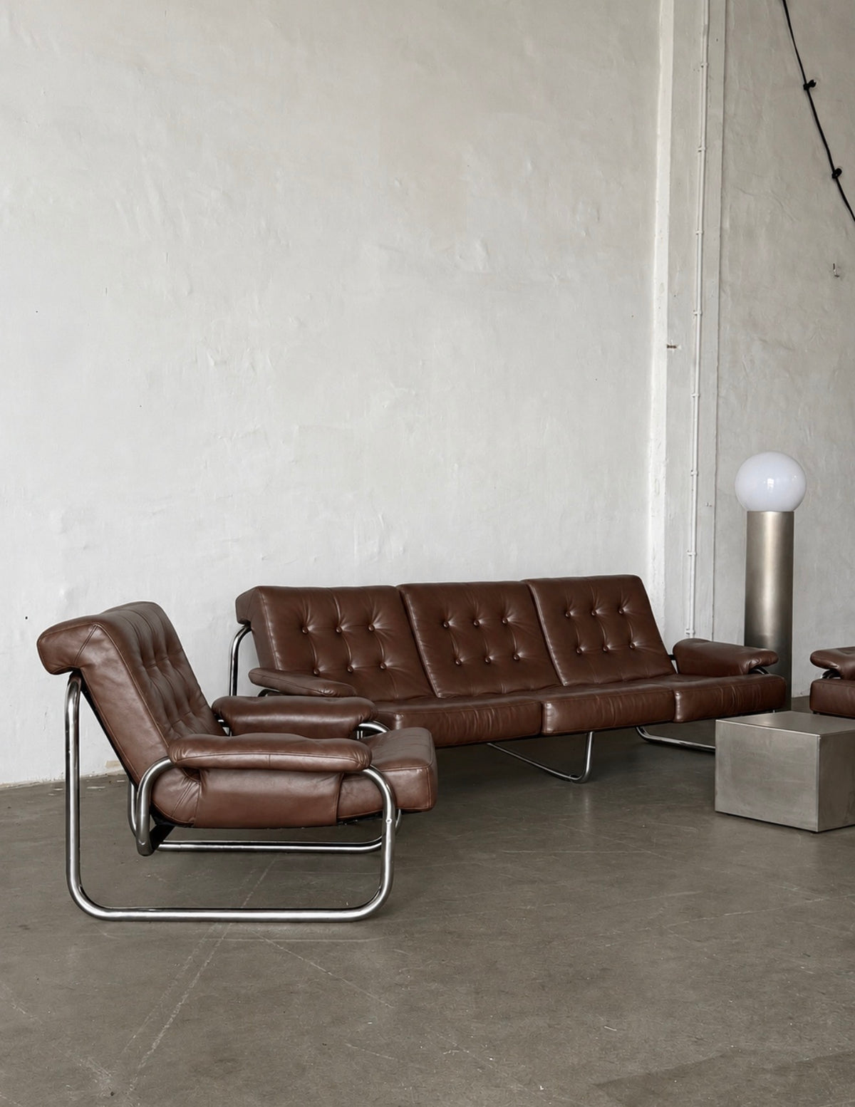 kultowy fotel Ikea Borkum, lata 70, skóra naturalna w kolorze czekoladowym