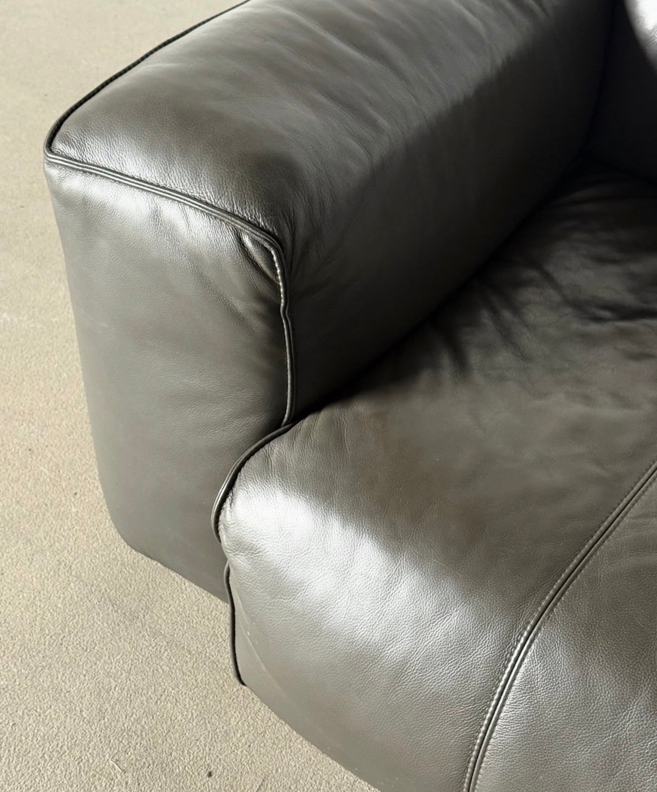 Sofa Blok, lata 00, czarna skóra naturalna